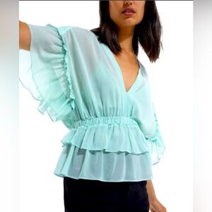🩵NWT The Kooples Grano Mint Ruffle Blouse